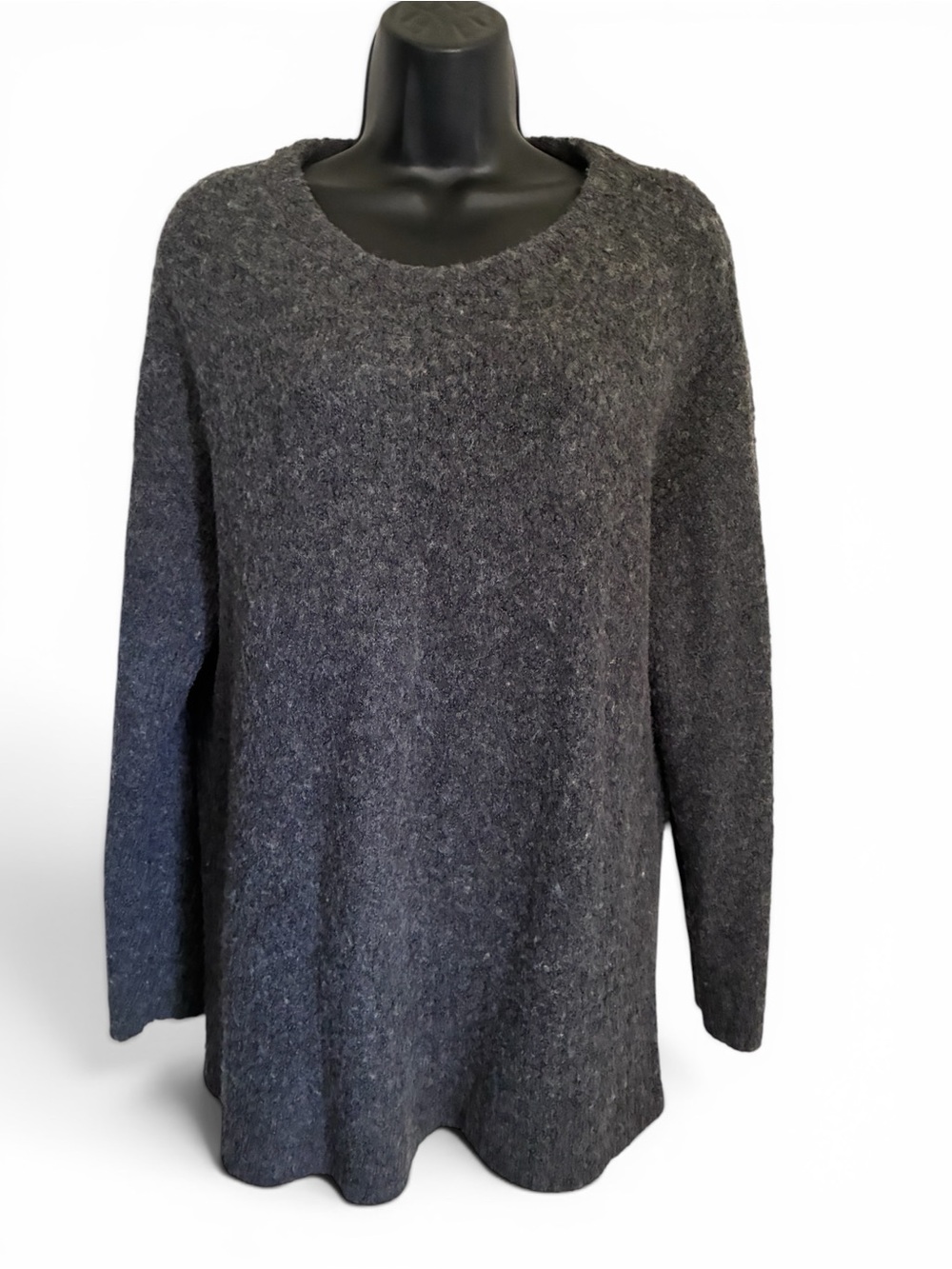 J. Jill Cozy Charcoal Gray Normcore Cabin Crewneck Wool Blend Tunic Sweater Sz M
